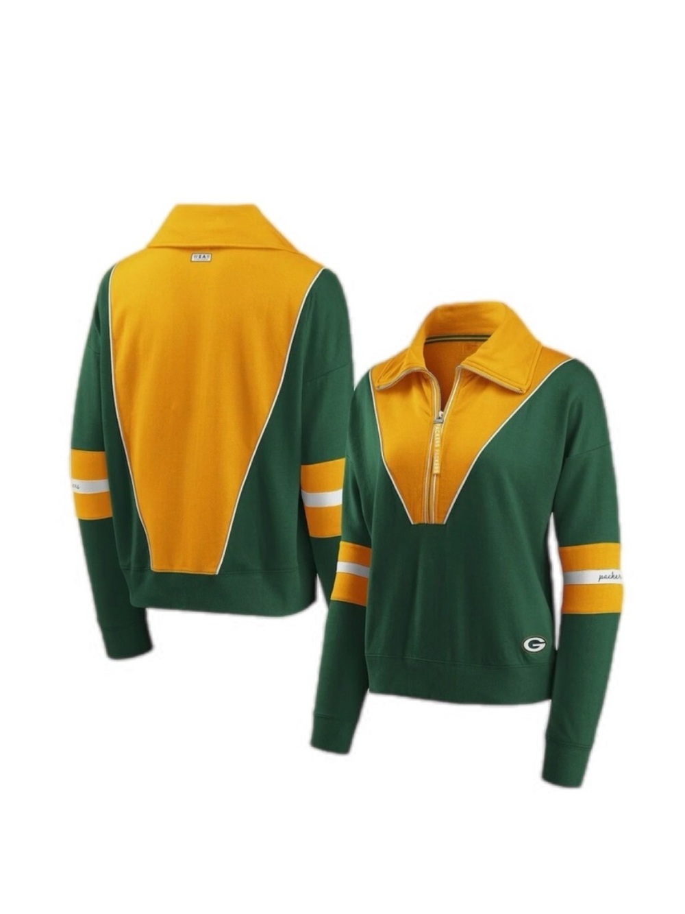 NFL Green and Gold Women's Quarter-Zip Pullover Sweater